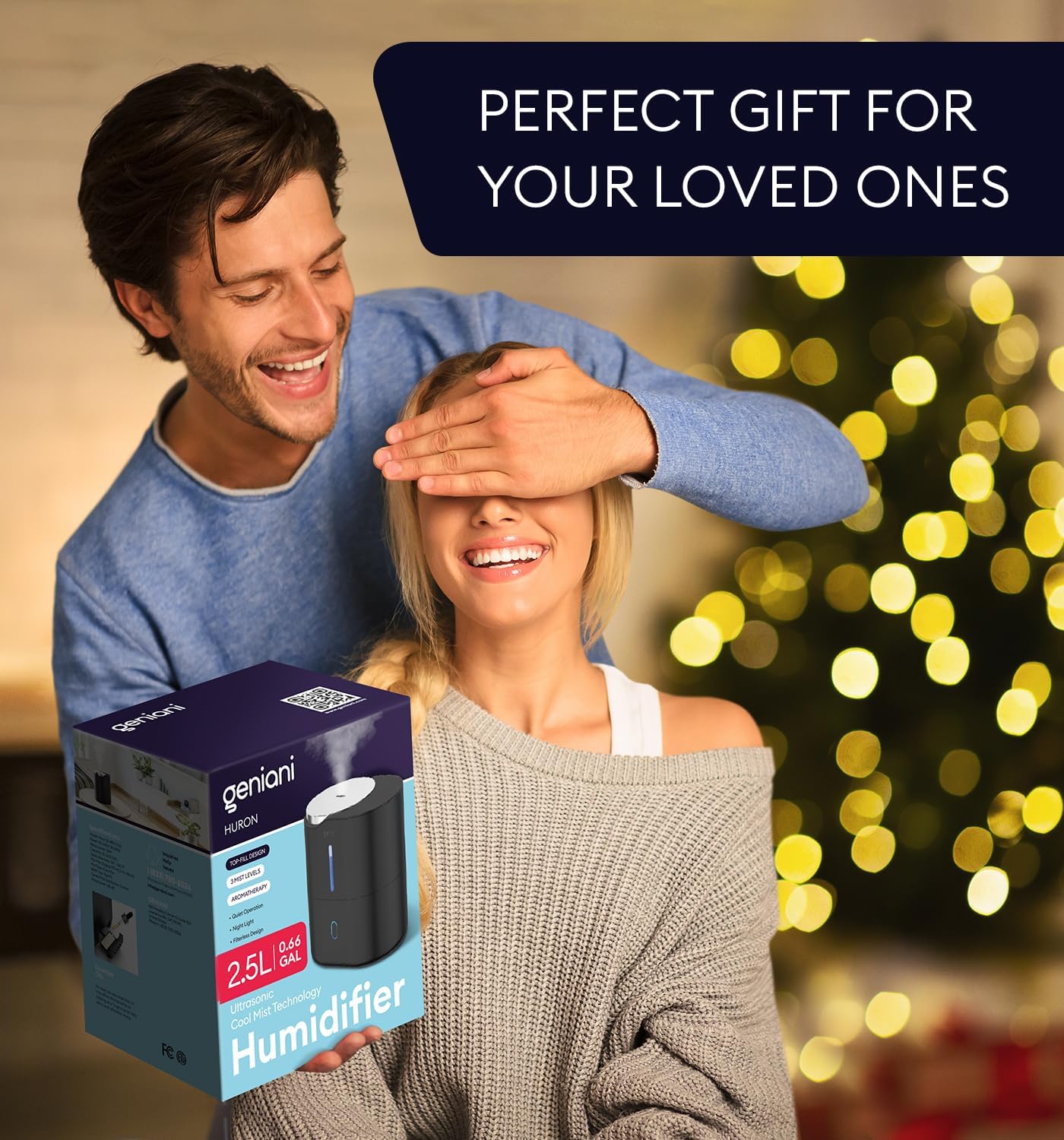 GENIANI Portable Cool Mist Humidifiers for Bedroom & Office - Ultrasonic Humidifier for Home, Baby, Small Room with Auto Shut Off, 250ML Easy to Clean Water Tank