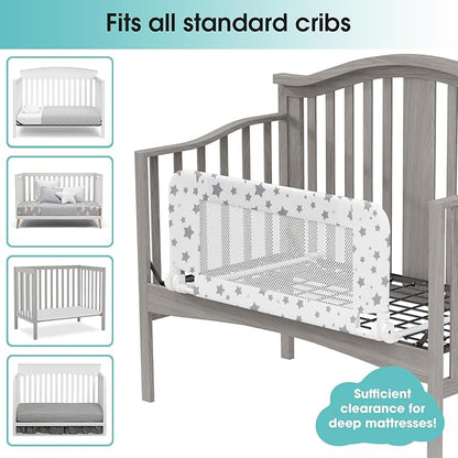 NUTIKAS Crib Rail Guard for Toddlers - 35.3" Toddler Bed Rails Convertible Safety Side Protector Swing Down Mesh Breathable Bed Barriers White Anchor Safety with Reinforced