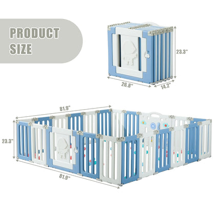 Bestgame Baby Play Pen, Foldable Play Pens for Babies and Toddlers, 14 Panels Extra Large Baby Playpen, Astronauts Portable Fence, Kids Gate Playpen Yard - Grey