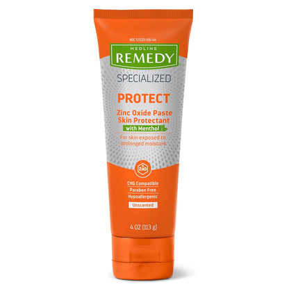 Medline Remedy Specialized Zinc Oxide Paste with Menthol (4 oz Tube), Unscented, Calamine, Incontinence Care, Diaper Rash, Wetness Protection, Hypoallergenic, Paraben Free, Adults, Soothing