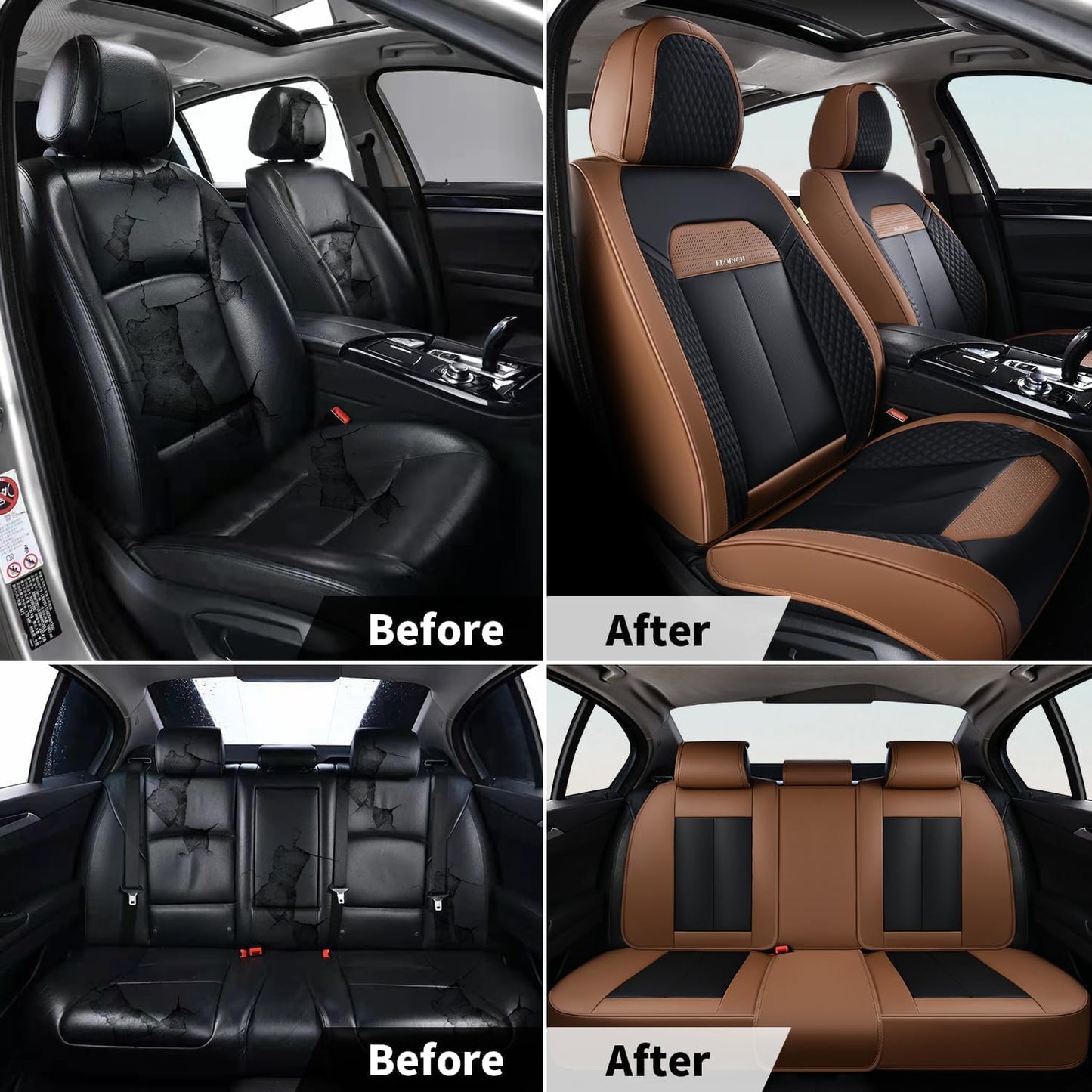 FLORICH Car Seat Covers Full Set, Automotive Seat Covers, Black Car Seat Cover, Waterproof Seat Protectors Universal fit for Car Truck Van SUV - Black