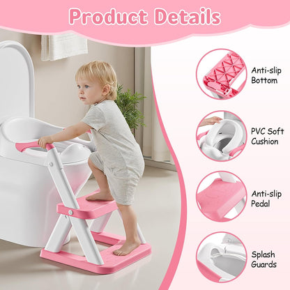 Potty Training Toilet Seat with Steps, 2-in-1 Toddler Toilet Seat for Boys Girls with Splash Guard Soft Anti-Slip Pad,Grey