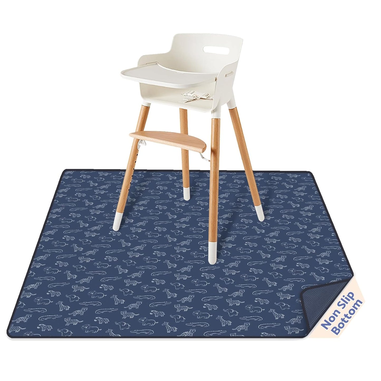 Blissful Diary Baby Splat Mat for Under High Chair, 50.4 x 50.4 Inch Wipeable Splash Mat, Waterproof and Washable, Anti-Slip Floor Protector, Retro Rainbow