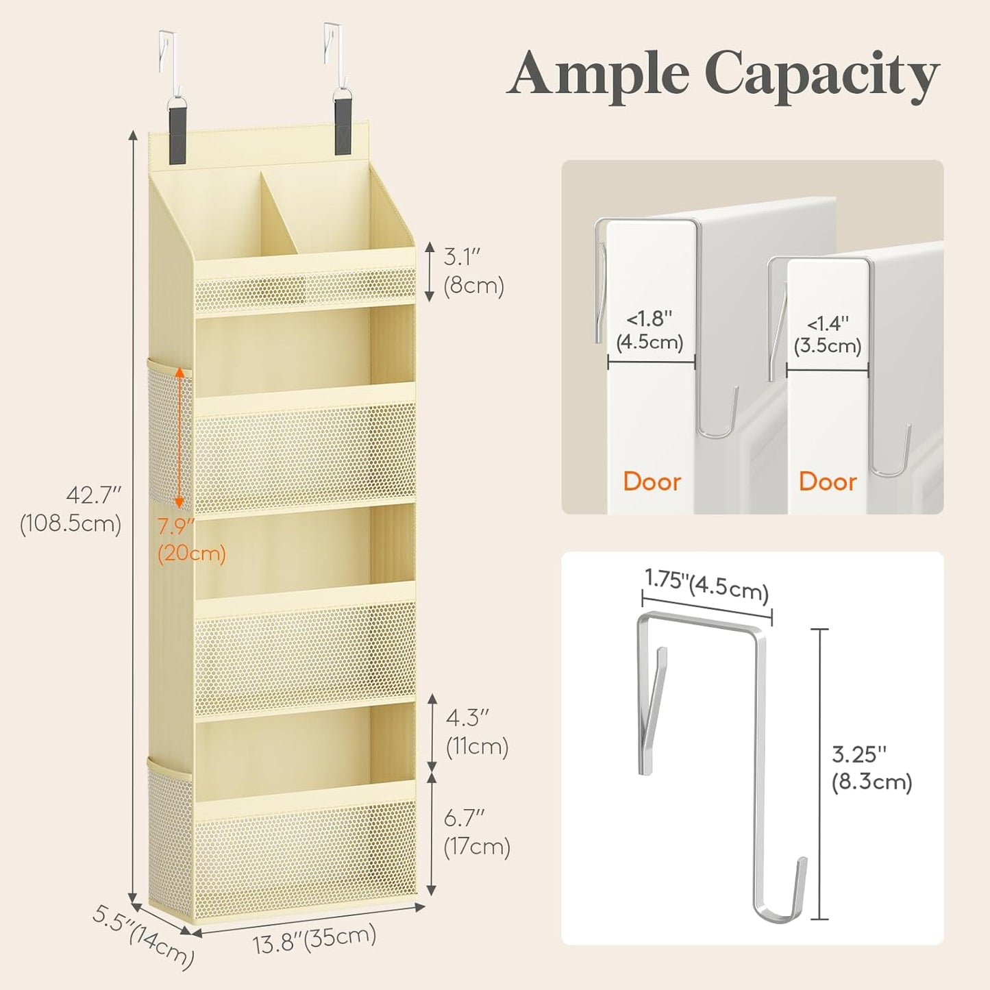 Lifewit 4 Tier Over the Door Diaper Organizer for Nursery, Large Heavy Duty Hanging Storage with 4 Mesh Side Pockets, Sturdy Back of Door Shelf for Baby Stuff Toy in Pantry, Laundry, Bathroom, Gray