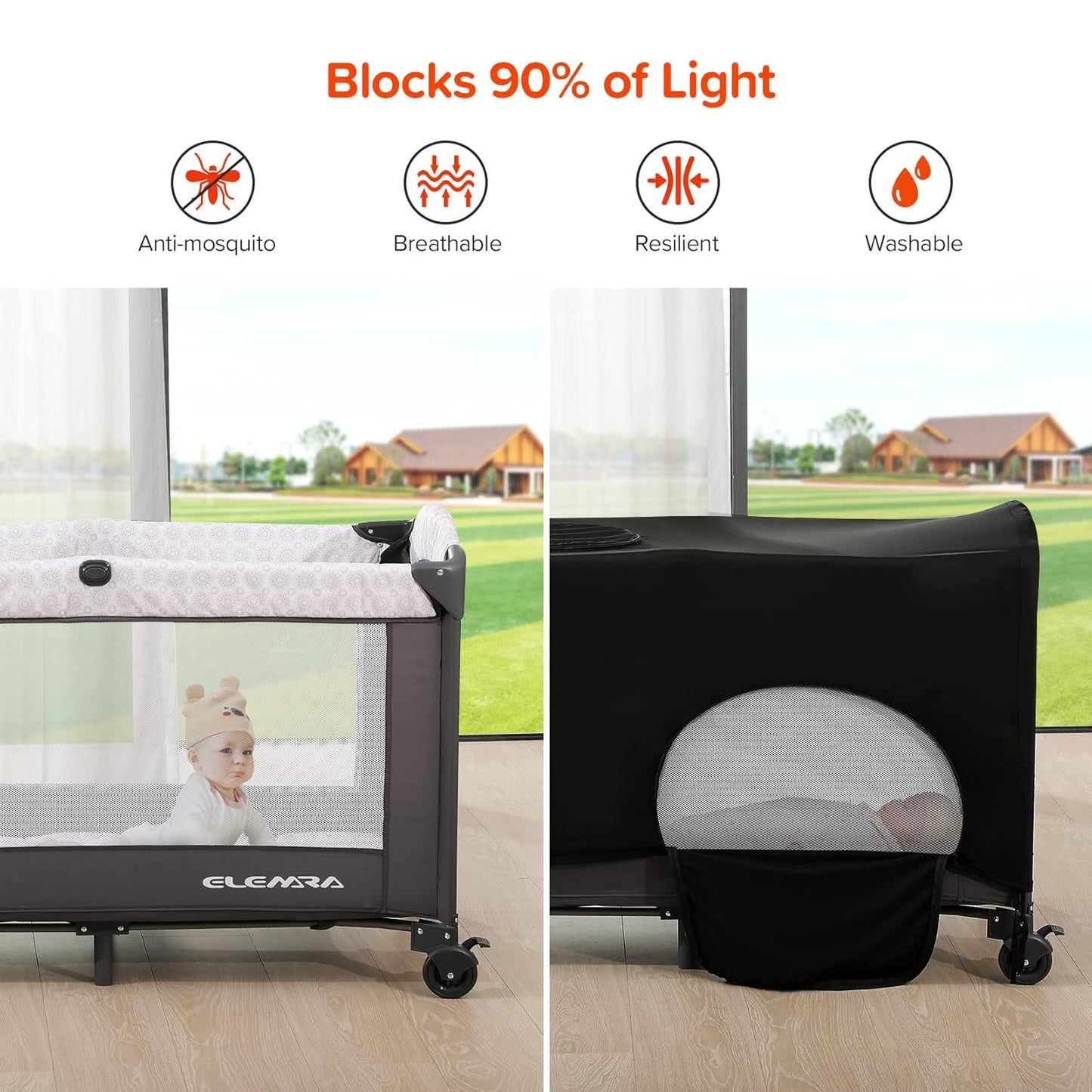 ELEMARA Wide Baby Bassinet Bedside with Diaper Changer,Long Next to Bed Crib with Mattress,Sheet,Music, Playpen Travel Bed with Storage (3 in 1 Baby Bassinet, 3 in 1 Full)