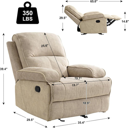 Swivel Rocker Recliner Chair for Adults, High Back Fabric Recliner with Deep Seat, Manual Glider for Living Room & Nursery, Grey