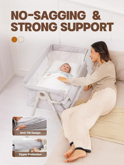 Baby Bassinet Bedside Sleeper - Upgrade Safety Bassinets with Crib Sheet, Easy to Move, 4 Adjustable Height Bedside Bassinet for Infant Newborn, Cream | More Safer, Easy Move, Storage Bag, Waterproof Sheet, Storage Bag, Easy to Install