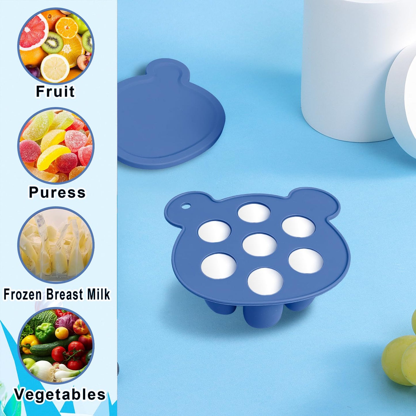 3-in-1 Baby Food & Fruit Feeder Set – Breastmilk Popsicle Mold with Freezer Tray, Teething Relief Toy, BPA Free Infant Silicone Feeding Combo, 3 Bonus Sizes (S/M/L) Sacs (Olive Green)