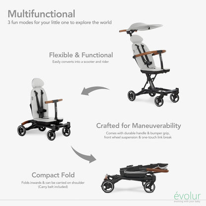 Evolur Cruise Rider Stroller with Canopy, Lightweight Umbrella Stroller with Compact Fold, Easy to Carry Travel Stroller - Cognac