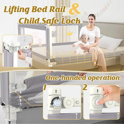 JWPEHOE Height Adjustable Bed Rail for Toddlers, Kids Safety Baby Bed Rail for Twin/Full/King/Queen Size Bed (3 Sides, 74 * 74 * 54 Inch)
