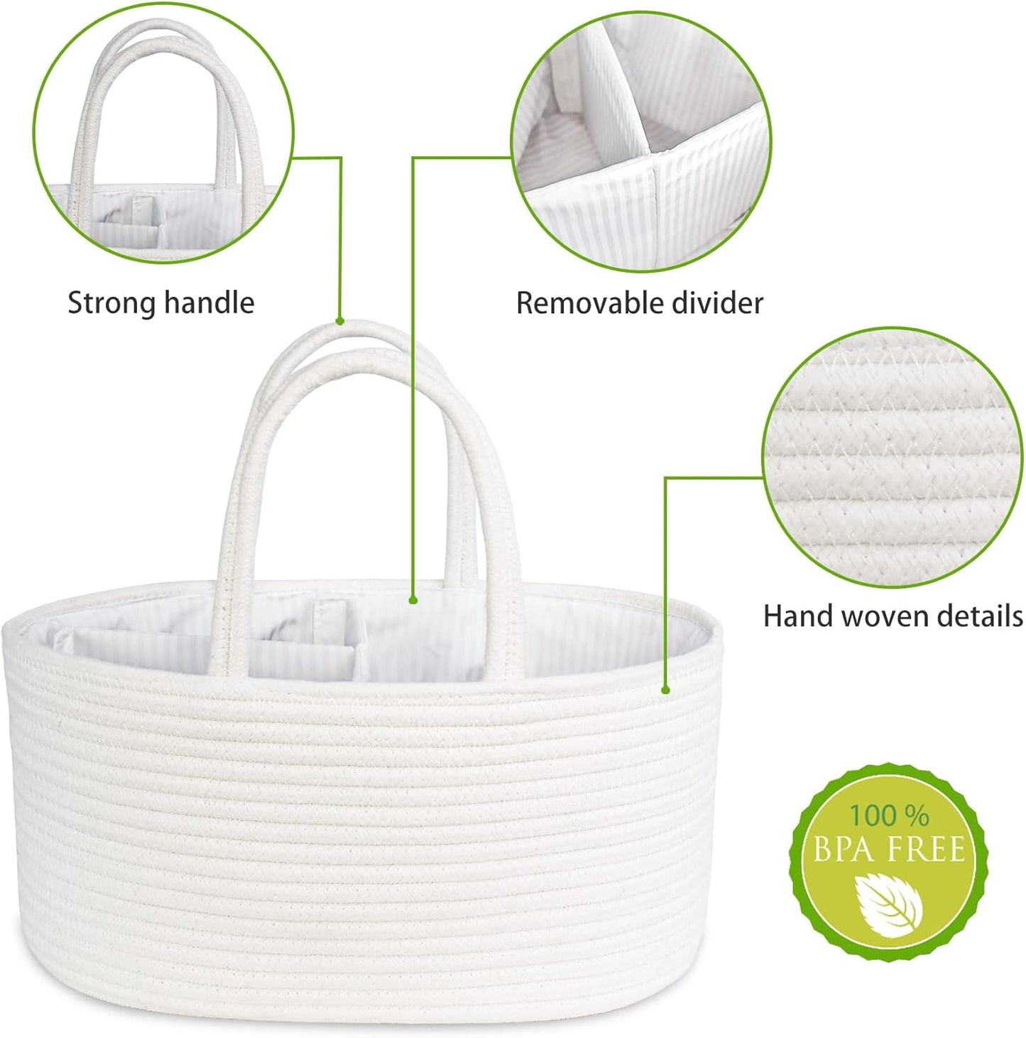 ABenkle Diaper Caddy Organizer - Cotton Rope Nursery Storage Basket for Baby Essentials, Boys & Girls Shower Gift, Changing Table Organizer, Pink
