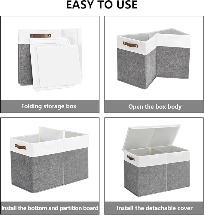 Bagnizer Large Toy Storage Box with Lids, Collapsible Sturdy Baby Storage Organizer Chest Bin Basket for Kids, Boys, Girls, Playroom, Nursery, Bedroom, Closet 25"x13"x16" (Gray and White)