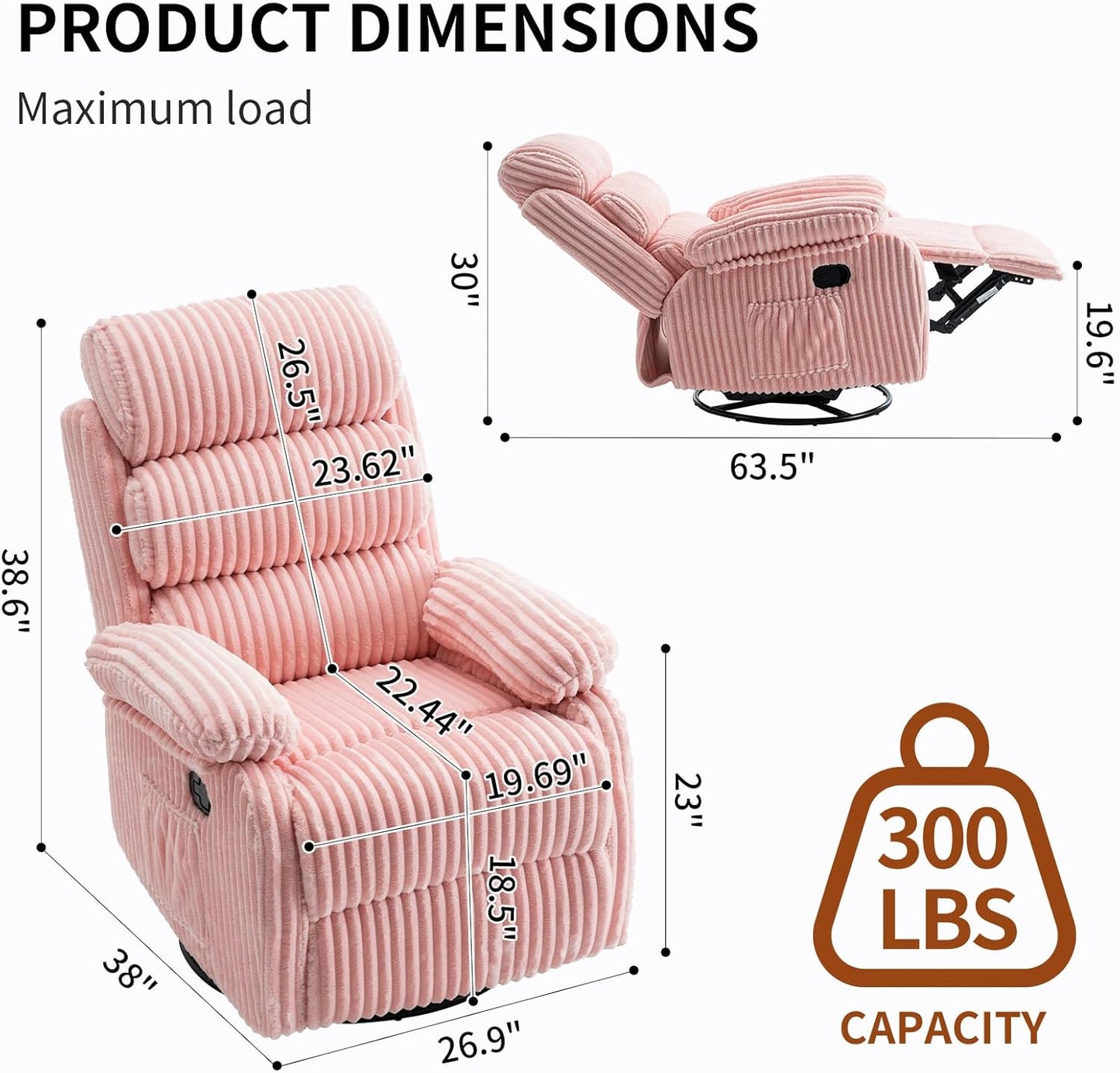 Adult 360° Rocking Recliner Chair，Nursery Rocker Reclining Chair with Side Pocket, a Comfy upholstered Single Sofa Armchair. Suitable for Living Room, Bedroom Nursing use, Velvet Fabric in Beige