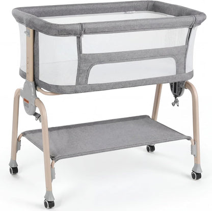 Cowiewie Bassinet Bedside Sleeper, Breathable Baby Bedside Bassinet and Mattress, Lightweight and Portable for Bedside Sleeping, Light Grey