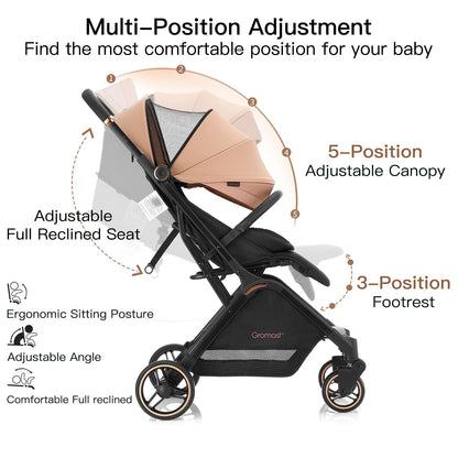 Gromast Gravity Folding Baby Stroller - Portable Travel Toddler Stroller w/Adjustable Backrest, Canopy & Cup Holder, Lightweight and UV Protected, One-Hand Automatic Folding - Green