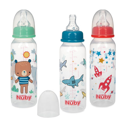 Nuby Printed Non-Drip 8oz Bottle, 3 Pack, Neutral