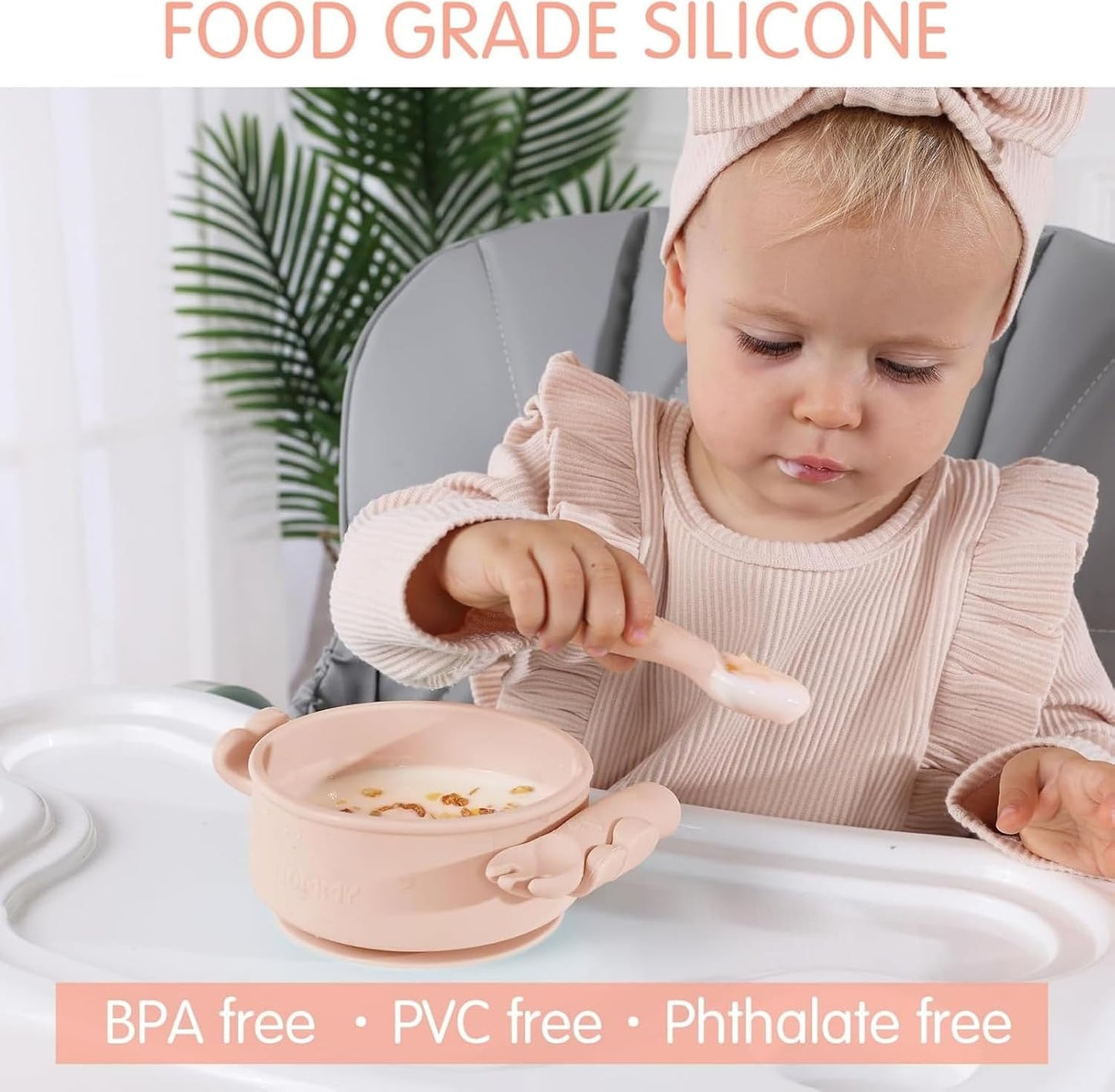 Dommy Baby Bowl with Suction BPA-Free Suction Bowl for Baby with Spoon and Fork Silicone Suction Bowl with Lid