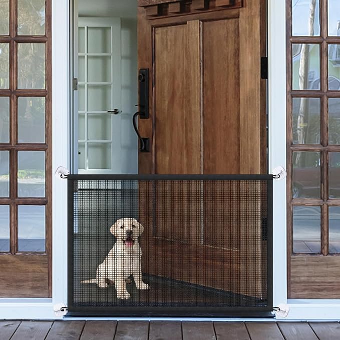 Mesh Dog Gate for Pets, Magic Pet Gate for The House, Portable Indoor Puppy Safety Fence Guard for Stairs and Doorways, Easy Install Anywhere, 38" W x 30" H, 8 Hooks