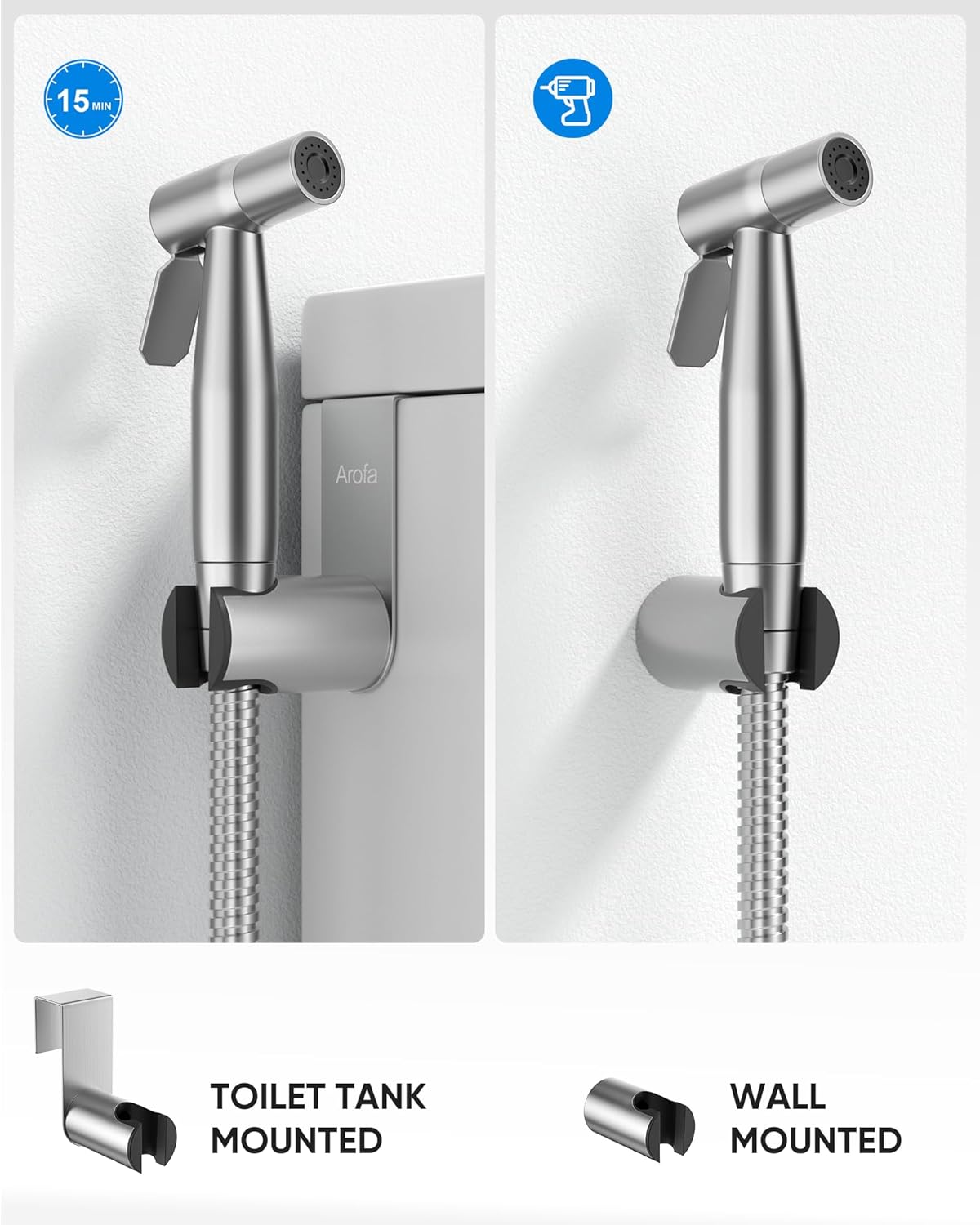 Arofa Handheld Bidet Sprayer for Toilet - 2 Pack Bidets Faucet for Existing Toilets Cloth Diaper Jet Sprayer, Stainless Steel Muslim Shower with Bidet Hose for Feminine Wash