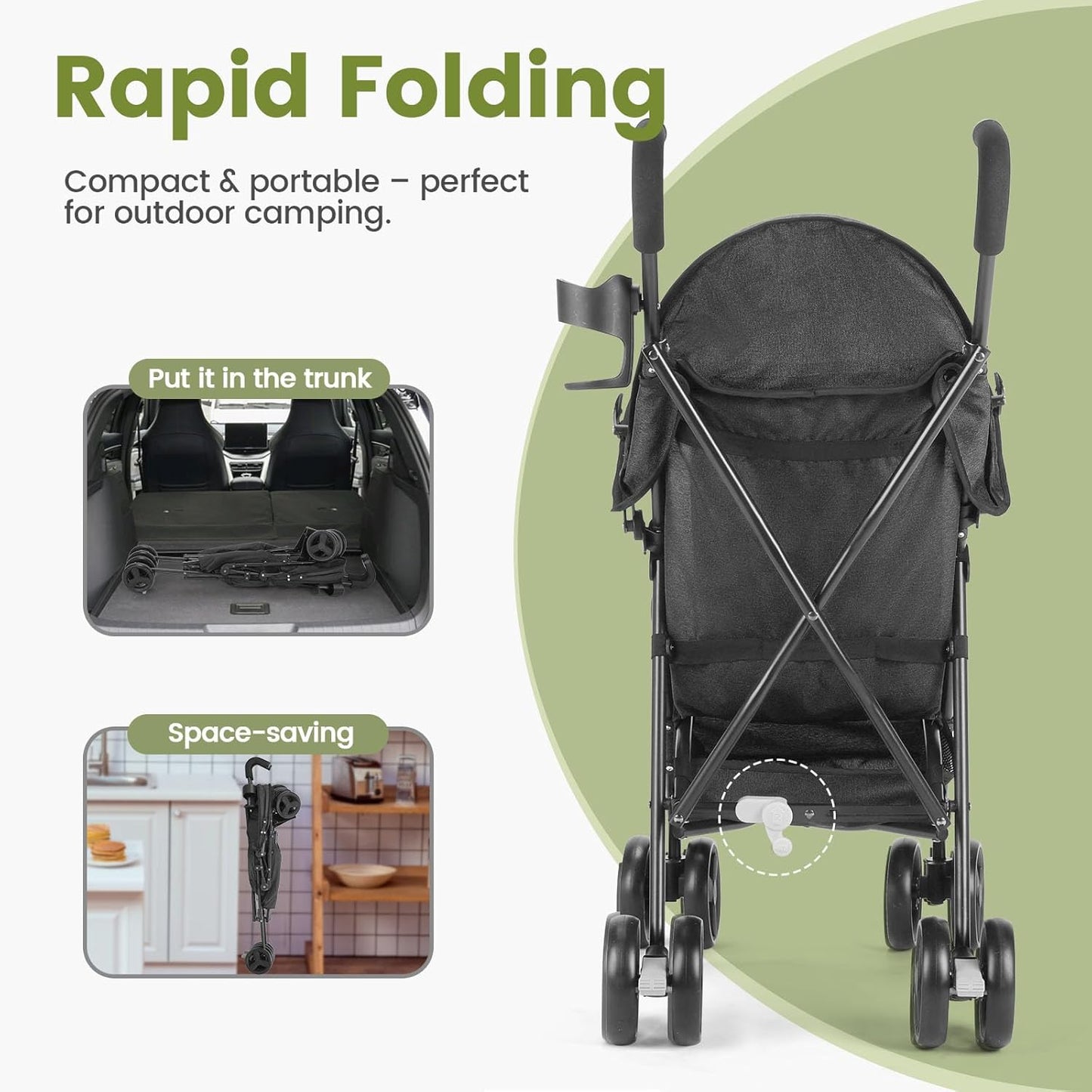 One-Handed Folding Lightweight Stroller, Large Storage Basket, Canopy, Cup Holder, Compact Umbrella Stroller Durable Frame, 3-36M Travel Stroller for Airplane Ultra Overhead Friendly (Black)