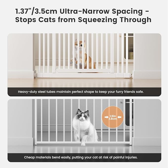 Gardner Pet 51"-87" Extra Tall Cat Gate for Doorway, Wide Adjustable 27.56"-37" Baby Gate Included 4 Extension Kits, Pressure Mounted Safety Full Door Gate for Stairs, Studio, Kitchen (White)