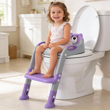 Potty Training Seat, SKYROKU Upgrade Toddler Toilet Seat for Kids Boys Girls, 2 in 1 Potty Training Toilet, Splash Guard Anti-Slip Pad Step Stool,New Sector-Shape Stabilized Base (8899+Grey)