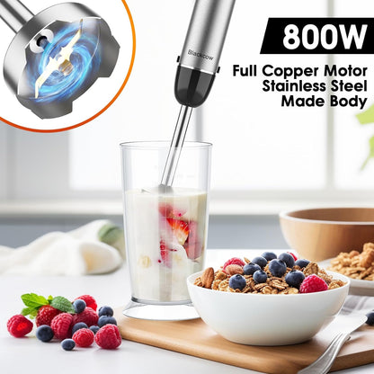 Blackcow Immersion Blender Handheld, 800W Powerful Electric Hand Blender with Titanium Alloy Blades, 12 Speeds & Turbo, Electric Hand Mixer for Smoothies, Soups, Baby Food and Purees