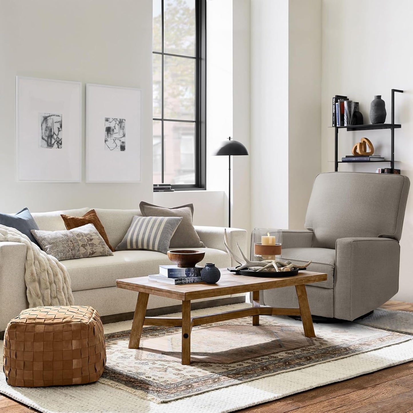 Harkawon Swivel Rocker Recliner Chair, Glider Rocker Recliner, Rocking Chair Nursery, Fabric Chair with High Back, Deep Seat, for Living Room, Bedroom, Beige