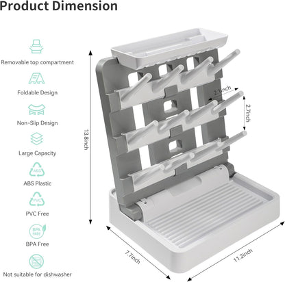 Baby Bottle Drying Rack, Vertical Standing Bottle Dryer Rack Holder-Space Saving Baby Bottle Drying Rack for Countertop-Holds Up to 12 Baby Bottles & Cup