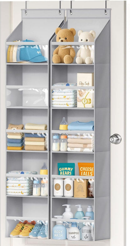 AOODA 2 Pack Over the Door Organizer, Large Capacity Closet Door Hanging Organizer, Clear Deep Pockets Baby Storage for Nursery, Bathroom, Bedroom, Pantry, Diapers (Light Yellow)
