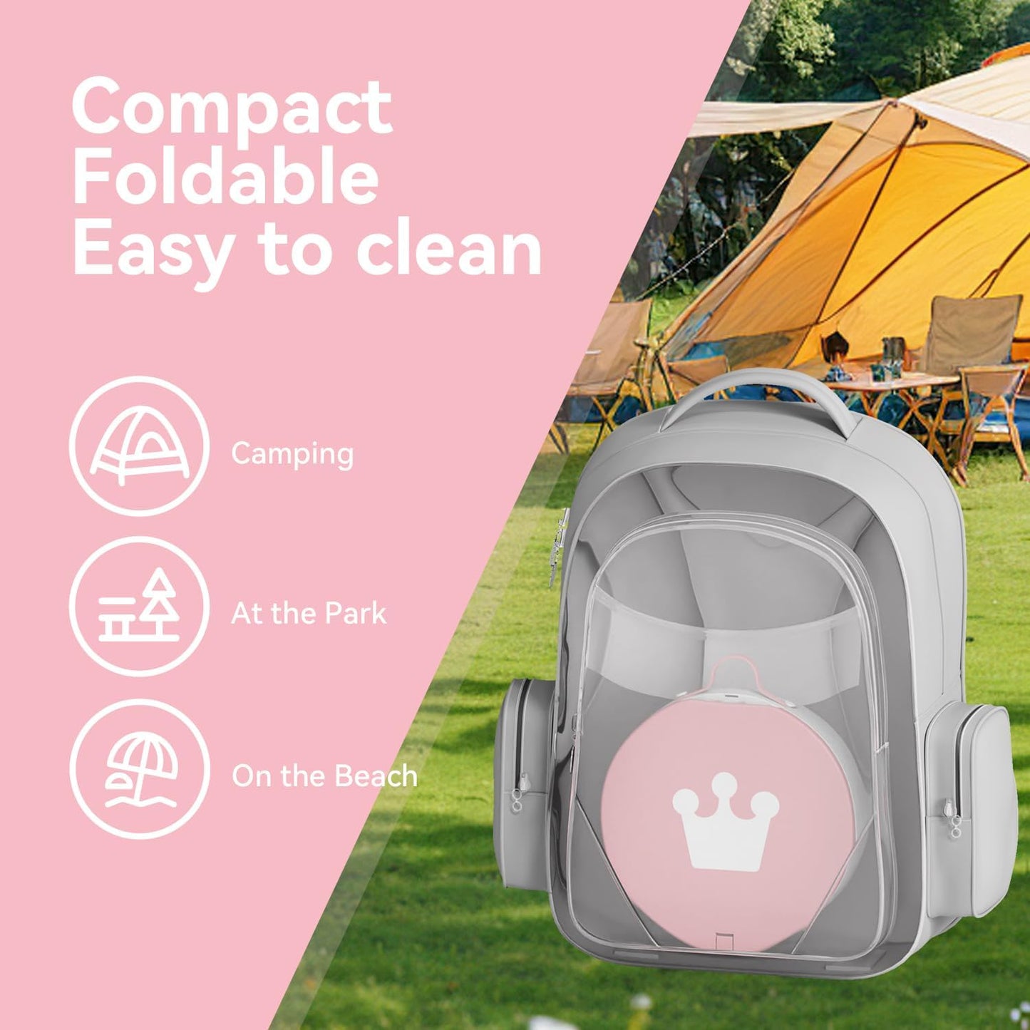 Portable Foldable Toddler Travel Potty - Medium Pink Potty Seat, Emergency Toilet for Car Camping Hiking, Lightweight Potty Chair for Indoor Outdoor Toddler Use
