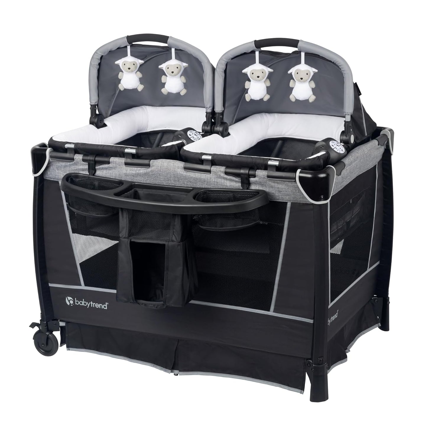 Baby Trend Retreat Nursery Center with Two Removable Rock A Bye Bassinets, Changing Table, Organizer, and Music Center with Nightlight, Quarry