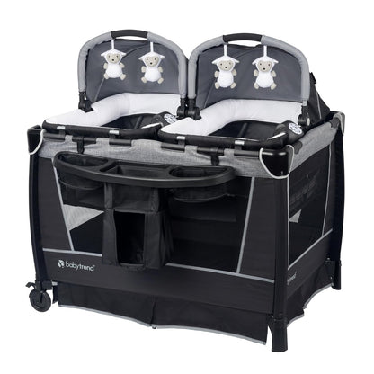 Baby Trend Retreat Nursery Center with Two Removable Rock A Bye Bassinets, Changing Table, Organizer, and Music Center with Nightlight, Quarry
