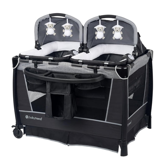 Baby Trend Retreat Nursery Center with Two Removable Rock A Bye Bassinets, Changing Table, Organizer, and Music Center with Nightlight, Quarry