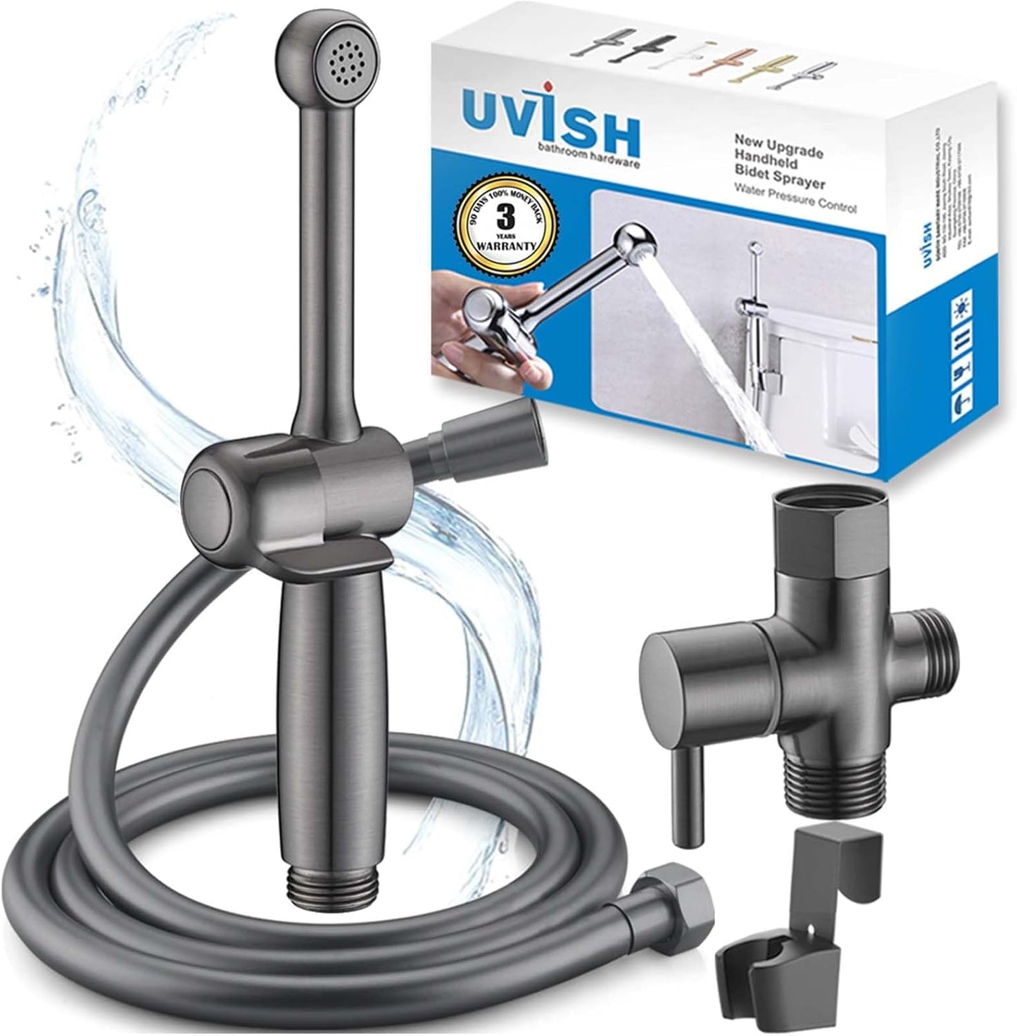 Handheld Bidet Toilet Sprayer, White Bidet Spray for Toilet, Cloth Diaper Sprayer with Backflow Preventer, Adjustable Water Jet Spray with 7.9" Long Wand