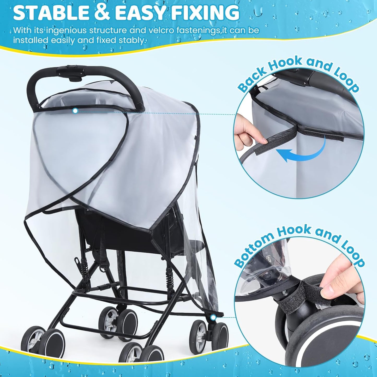 Clear Stroller Rain Cover, Universal Stroller Accessories, Waterproof Travel Weather Shield with Breathable Ventilation and Easy Access, Thick EVA & PVC Protect from Wind, Dust and Snow