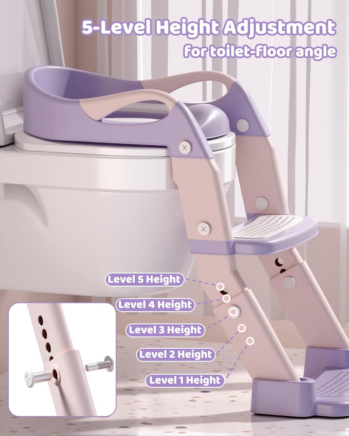 3-in-1 Potty Training Seat & Training Toilet & Potty Chair, Height AdjustableToddler Toilet Seat for Kids, Foldable Potty Training Toilet with Splash Guard & Anti-Slip Steps (Gray)