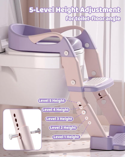 3-in-1 Potty Training Seat & Training Toilet & Potty Chair, Height AdjustableToddler Toilet Seat for Kids, Foldable Potty Training Toilet with Splash Guard & Anti-Slip Steps (Gray)