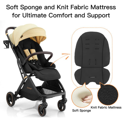Gromast Gravity Folding Baby Stroller - Portable Travel Toddler Stroller w/Adjustable Backrest, Canopy & Cup Holder, Lightweight and UV Protected, One-Hand Automatic Folding - Green