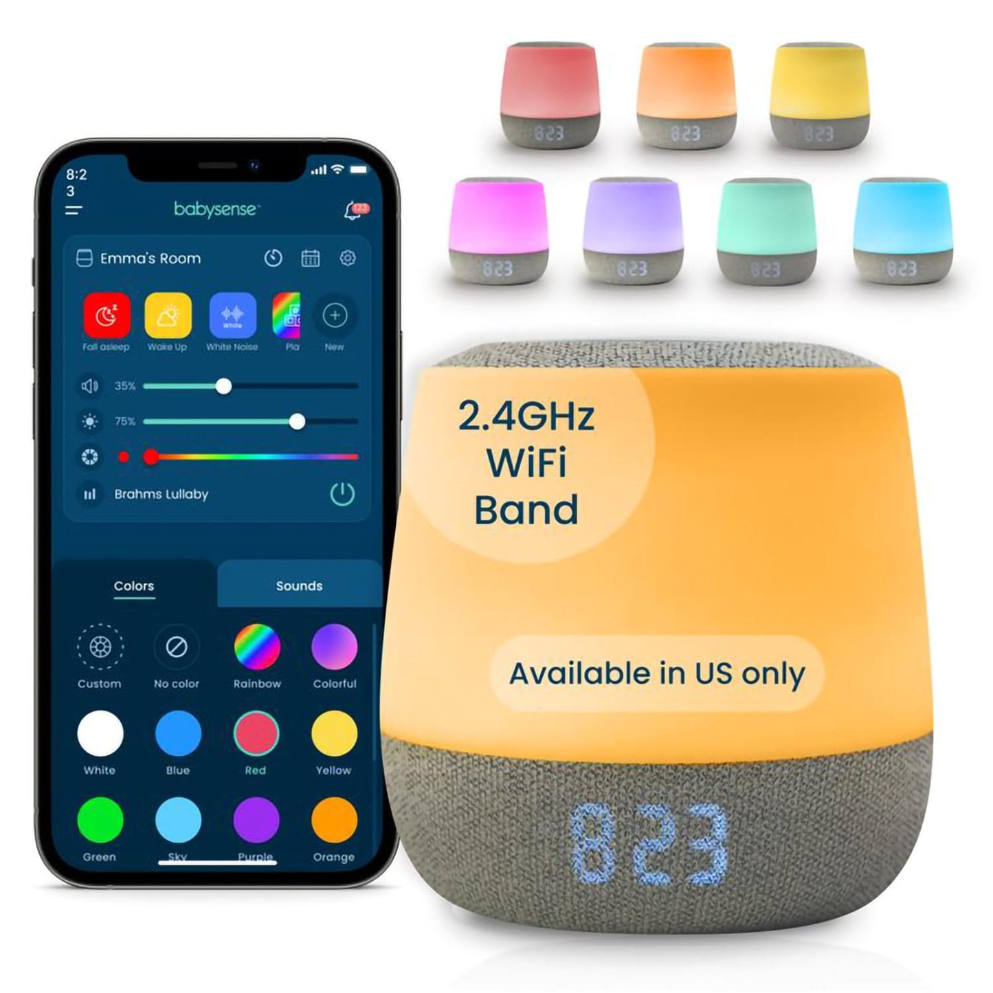 Babysense Baby Sound Machine with Night Light | 2nd Gen | 28 Soothing Sounds | Toddler Sleep Trainer | App-Controlled White Noise Machine | Sleep Timer | 2.4GHz WiFi | US Only