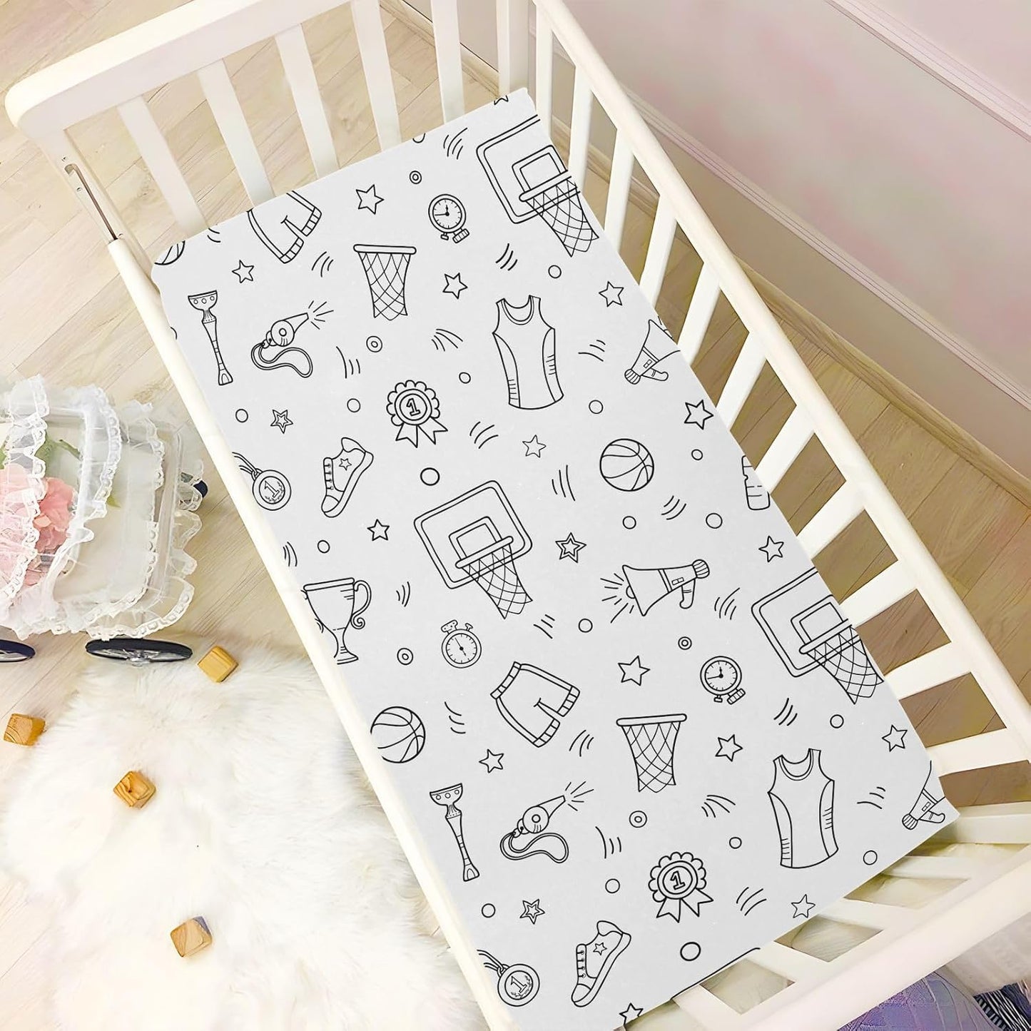 Fitted Crib Sheets Turtle Sea Horse Stretchy Portable Playard Sheets for Baby Toddler, Breathable Soft Mini Crib Mattress 39 x 27 in for Boys and Girls