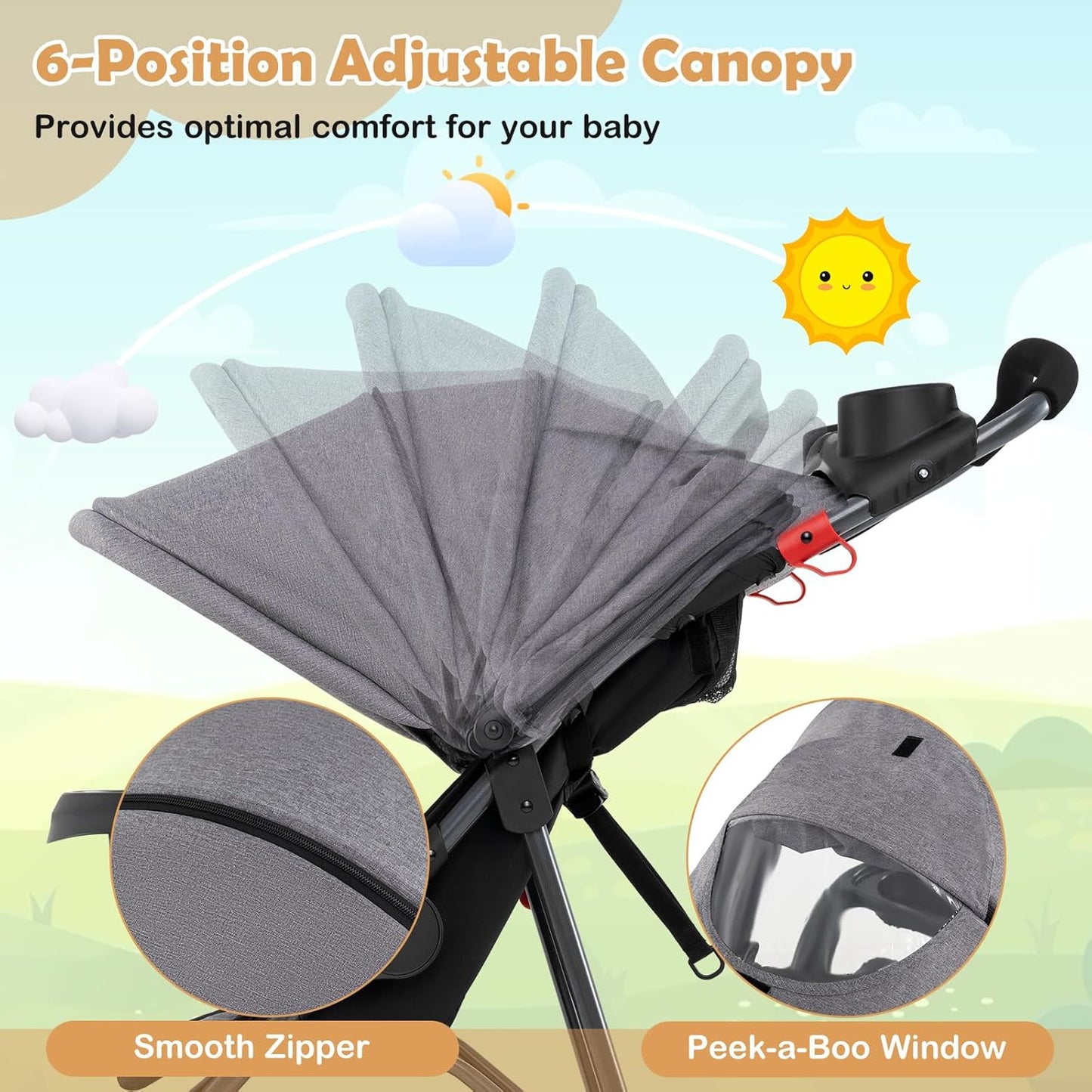HONEY JOY Jogging Stroller, Foldable Running Stroller w/Adjustable Canopy & Recline Seat, 2 Cup Holders, Snack Tray, Storage Basket, Bicycle Tires, Baby Jogger Stroller for Infants to Toddlers (Gray)
