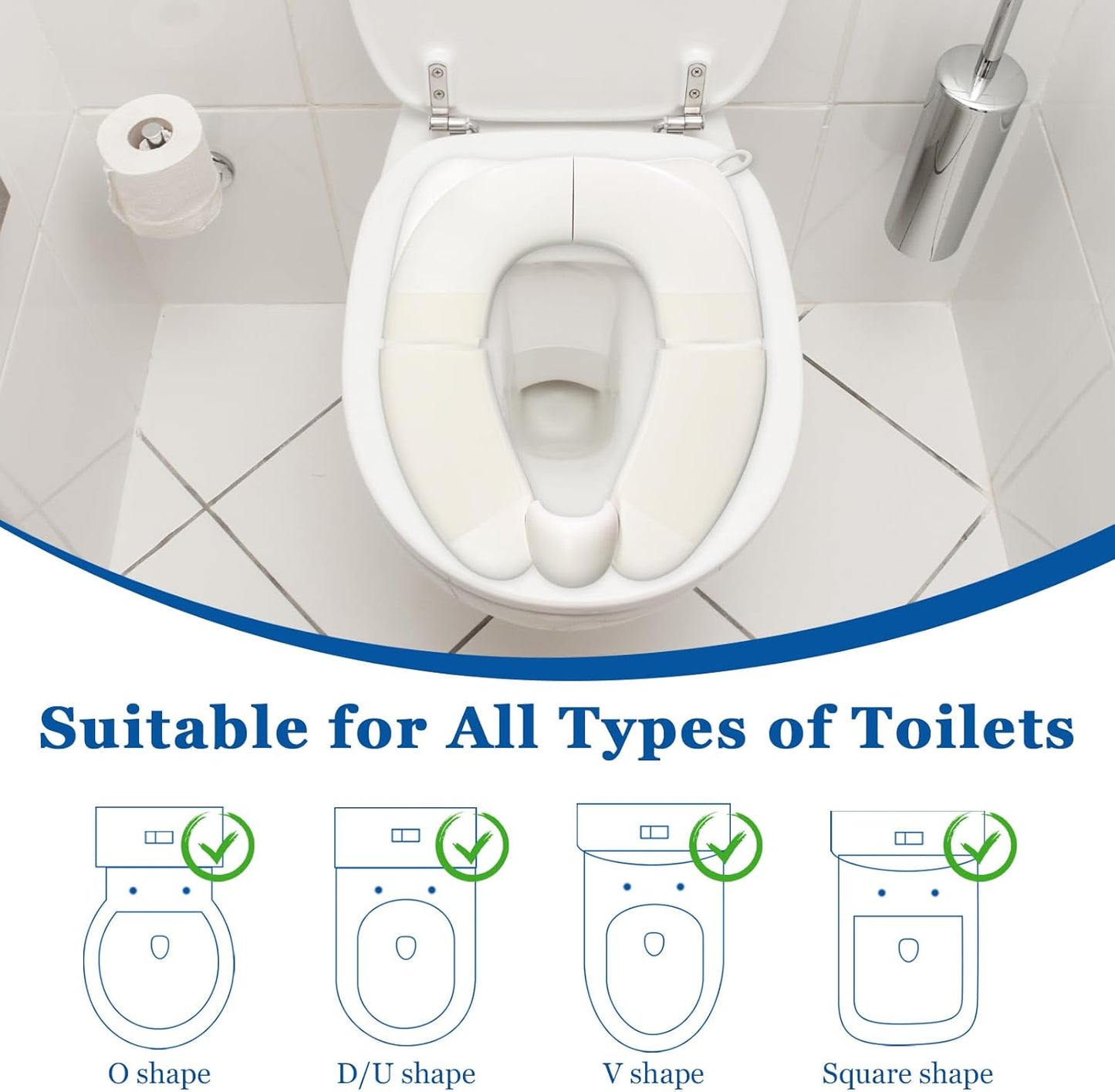 Portable Folding Toilet Seat for Kids, Travel Potty Training Helper, Training Urine Anti Slip Toilet Seat Cover with Splash Guard Includes Free Storage Bag, Fits Most Toilets - White