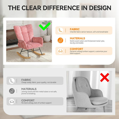Nursery Rocking Chair Teddy Upholstered Glider Rocker Rocker Accent Chair with High Backrest Armchair Comfy Side Pocket Modern Rocking Accent Chairs for Living Room, Nursery, Office-Green