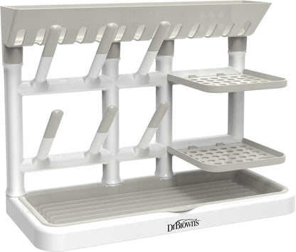 Dr. Brown's Baby Bottle Drying Tower, Stand-Up Countertop Drying Rack with Organized Storage for Baby Essentials, Space Saving Vertical Rack, Gray/White