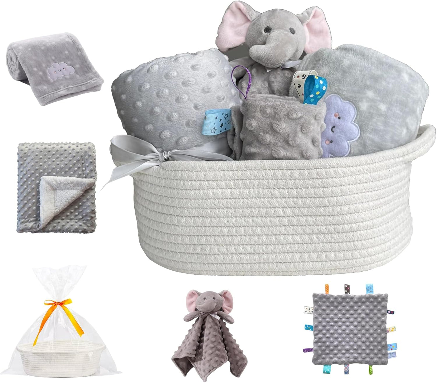 CREVENT Diaper Caddy Organizer, Baby Basket with Handle, Table Organizer for Storage, Portable Car Organizer, Baby Shower Gifts + Gift bag with Ribbon