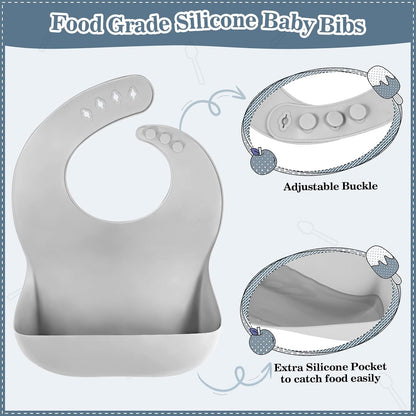 Silicone Baby Feeding Set 10 Pcs Baby Led Weaning Supplies Suction Bowl Divided Plate Baby Bibs Fruit Feeder Baby Spoons Forks Sippy Cup Toddler Utensil Sets Baby Essentials for Newborn Gift