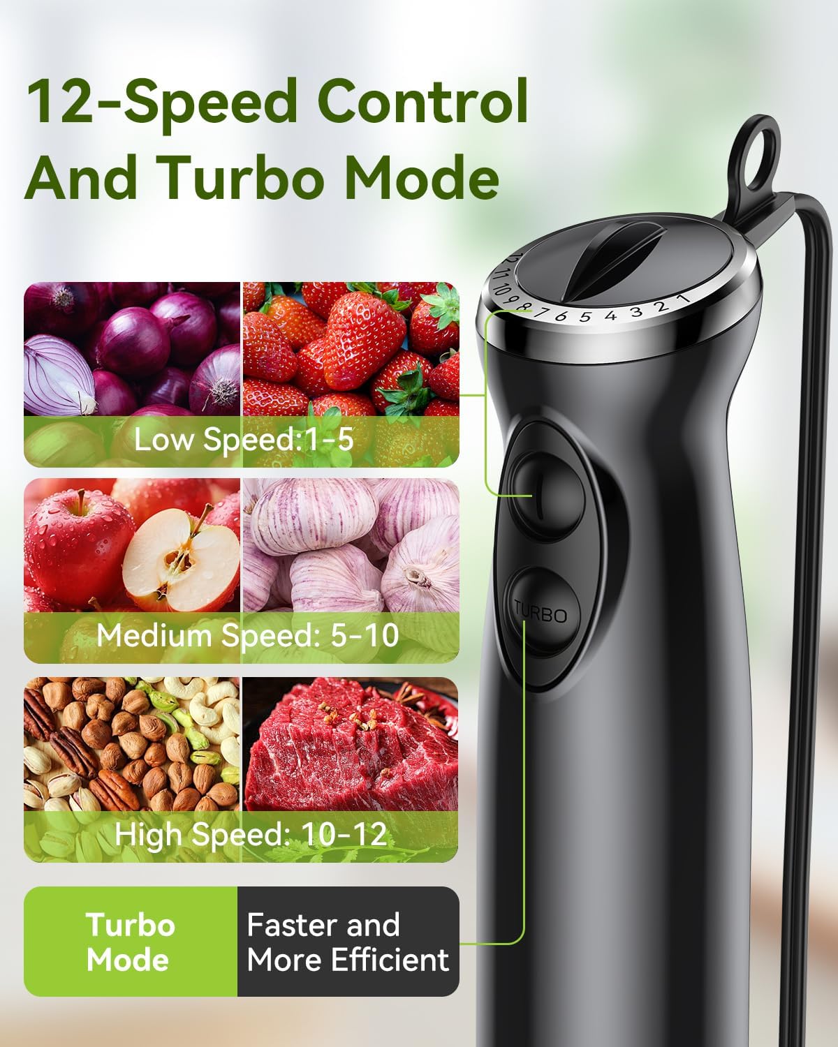 Immersion Blender Handheld 5 in 1 Hand Blender, 1000W Hand Mixer Stick, BPA-Free 12 Speed Handheld Blender 304 Stainless, Beaker, Chopper, Whisk and Milk Frother, Soup, Smoothies, Baby Food, Sauce