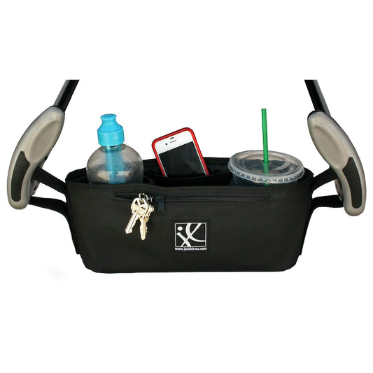 J.L. Childress Cargo 'N Drinks Parent Tray - Universal Stroller Organizer - Stroller Accessory with Insulated Cup Holders and Cell Phone Pocket - for Umbrella Strollers, Doona, Graco and More - Black