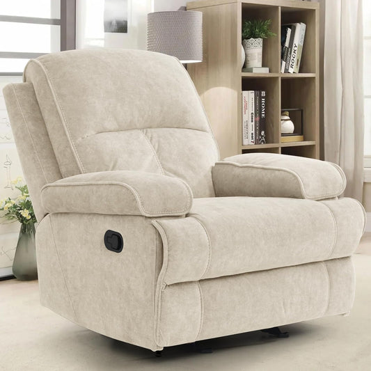 Swivel Rocker Recliner Chair for Adults, High Back Fabric Recliner with Deep Seat, Manual Glider for Living Room & Nursery, Grey